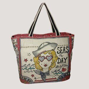 Brighton Seas The Day Stowaway Large Nautical Canvas Tote Bag Anchor Mermaid